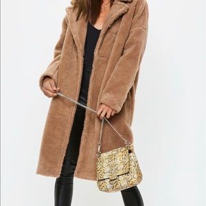 Petite camel oversized chunky borg teddy coat
